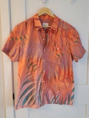American Eagle Men’s Orange Tropical Short-Sleeve Shirt